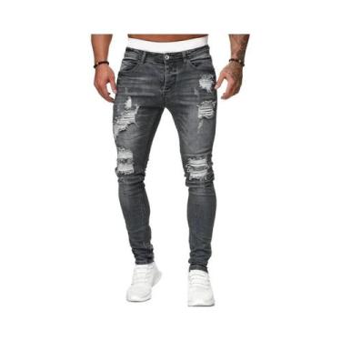 Imagem de Calças Jeans Skinny Rasgadas Masculinas, Estilo Casual, Ajuste Slim, L