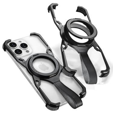 Imagem de SNIDII Capa de telefone magnética para iPhone 16 Pro Max 16Pro Slim Capa protetora de telefone à prova de choque com suporte Landyard (para iPhone 16ProMax, preto)