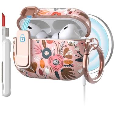 Imagem de TATOFY Capa para AirPods Pro 3ª geração (2025) com limpador de mosquetão, capa rígida fina para AirPod Pro 3, compatível com MagSafe (rosa)