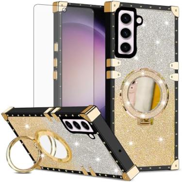 Imagem de Asuwish Capa de celular para Samsung Galaxy S23 5G capa magnética com protetor de tela de vidro temperado e anel espelhado brilhante suporte rígido S 23 23S GS23 G5 SM-S911U 15.5 cm mulheres meninas