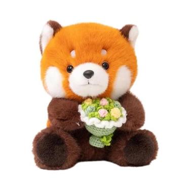 Imagem de Brinquedo De Pelúcia Raccoon Panda Vermelho Fofo Com Buquê De Flores P