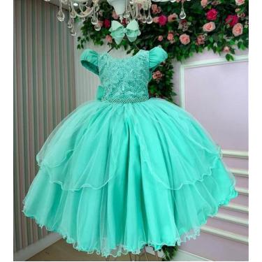 Imagem de Vestido Infantil Verde Menta Midi Festa Luxo Formatura - Bella Child, 
