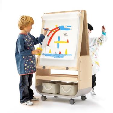 Imagem de BanaSuper Cavalete De Arte Infantil 3 Em 1 Com Rodas - Altura Ajustável, Quadro Negro Magnético Dupla Face E Branco, Bolsas Armazenamento Incluídas, Estação Móvel Para Crianças