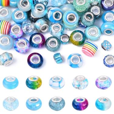 Imagem de Echoed Elegance 54 peças de contas de furo grande - estilos aleatórios, para artesanato europeu. Design de furo largo serve para joias de lampwork, decorações de estilo murano e acessórios de caneta