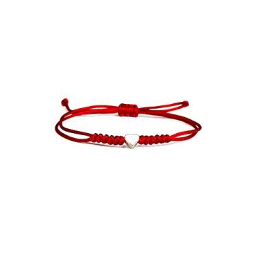 Imagem de Panifio Pulseira em forma de coração para casal, ajustável, feita à mão, corda trançada, pulseira da sorte para mulheres e homens, vermelho/preto/rosa, corda, Sem Pedra Preciosa