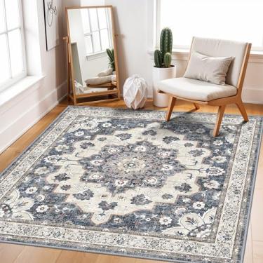 Imagem de Tapete quadrado lavável 10 x 10 cm: Tapete oriental ultrafino macio para sala de estar sob o sofá antiderrapante para quarto de sala de jantar tapete resistente a manchas macio durável para donos de