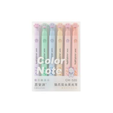 Imagem de Marca Texto com Formato de Pata de Gato, Canetas Fluorescentes Coloridas, Ponta Dupla, 6 Cores Pastel, Modelo CH-520