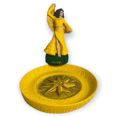 Imagem de Incensário Prato Cigana Amarela 12Cm Em Resina - Bialluz Presentes