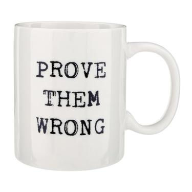 Imagem de P. Graham Dunn Caneca de café de porcelana branca Happy Thoughts Collection 425 g – Prove Them Wrong com fonte preta de máquina de escrever