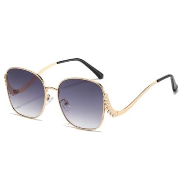 Imagem de HCHES Óculos de Sol Femininos de Luxo com Lentes Degradê e Hastes Curvas em Metal, Proteção UV400 (Cinza Dourado)
