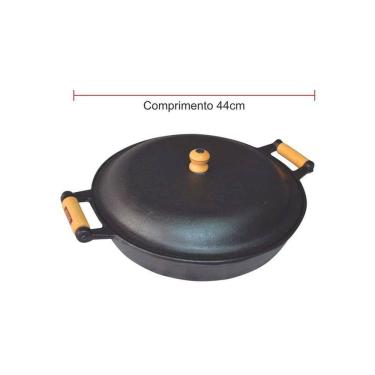 Imagem de Frigideira Ferro Fundido Alça Madeira Tampa De Ferro 4 Litro