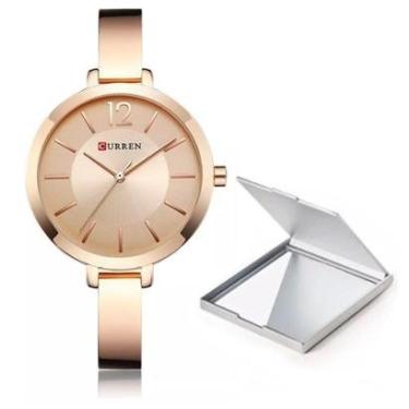 Imagem de Relógio Feminino Dourado Curren Analógico + Espelho Fashion-Feminino