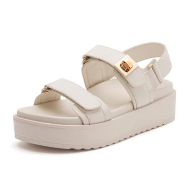 Imagem de vodvob Sandálias rasteiras femininas com palmilha acolchoada macia, bico aberto, chinelos ajustáveis para verão, praia, férias, ambientes internos e externos, Plataforma óssea, 35