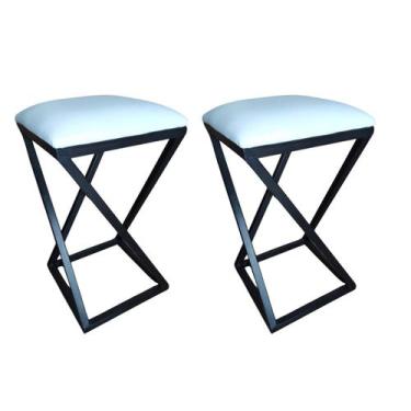 Imagem de Conjunto 2 Banquetas Banquinho Industrial Pés Cor:Branco - Loja Béle, 