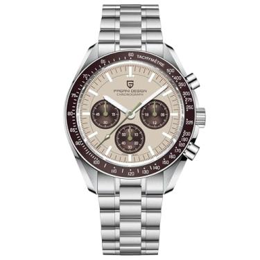 Imagem de TYBERLEY Pagani Design 1701 Relógio de pulso masculino com cronógrafo profissional Japão VK63, movimento de quartzo, lua, aço inoxidável, 100 m, impermeável, casual, analógico, data, Marrom, cinza