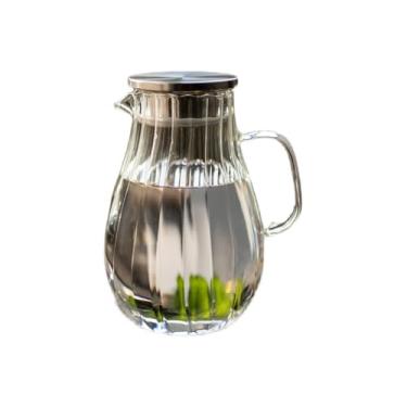 Imagem de x3anggyt5 Jarro de água de vidro de 1700 ml, chaleira fria com tampa, bule de chá doméstico de grande capacidade para suco, leite, bebidas frias ou quentes, jarra de chá gelado