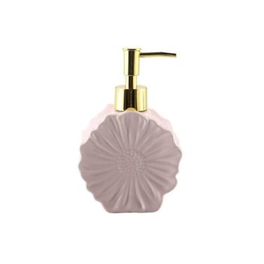 Imagem de Linda garrafa dispensadora de gel de banho de 240 ml de cerâmica para lavar roupa tipo prensa decoração de banheiro (rosa)