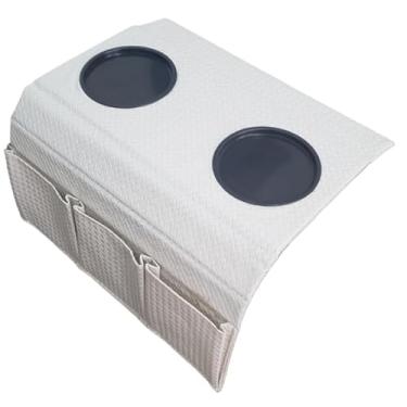 Imagem de Bandeja Esteira para braco sofa marrom mescla porta copos e porta controles Copos e Porta-Controles - Suporte para Celular e Objetos Pessoais - Prático e Resistente(Branco off)