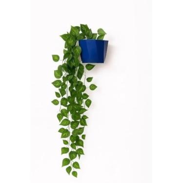 Imagem de Kit Vaso Decorativo com Plantas Artificiais Penduradas Verde para Parede Varanda e Sala(AZUL ESCURO)