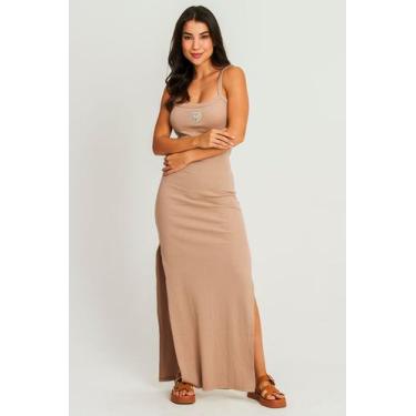 Imagem de Vestido Longo Canelado Fenda Polo Wear Bege Claro, Bege claro, GG