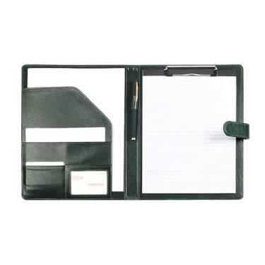 Imagem de Pasta A4 de couro organizador de arquivos com inserção de caneta multifuncional clipe de placa de assinatura de contrato de negócios, escritório, reuniões, materiais de escritório (verde)