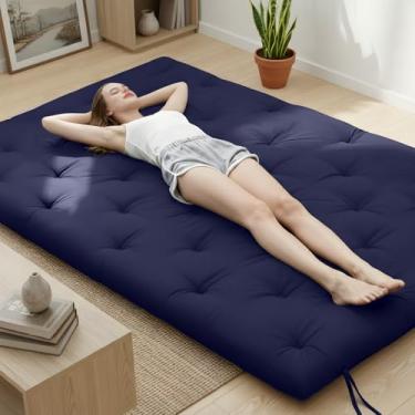 Imagem de Syrinx Colchão futon japonês tamanho solteiro 190,5 x 99 cm, cama de chão preguiçoso dobrável engrossada para adultos, tapete de dormir tatami de enrolar espreguiçadeira, colchão de futon resistente à