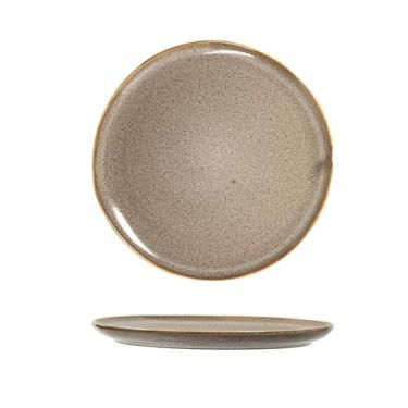 Imagem de Prato de jantar de cerâmica retrô redondo para bife doméstico personalidade fresca - forno cinza 28 cm