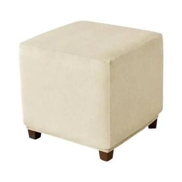 Imagem de Capa De Veludo De Cor Sólida Para Puff Quadrado, Capa Elástica Proteto