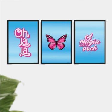 Imagem de Kit 3 Quadros Ohlala A Magia Está Em Você 24X18 Vidro Preta