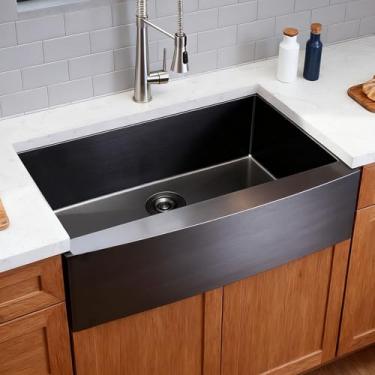 Imagem de SHACO Pia de fazenda preta de 83 cm, preto, 16 calibres, aço inoxidável, tigela única, avental frontal para pia de cozinha