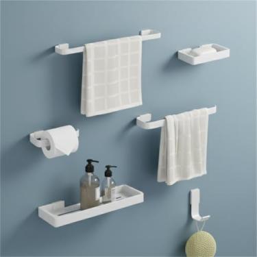 Imagem de Kit Acessórios para Banheiro Aço Inox 6 Peças Porta Toalhas Papeleira Saboneteira Porta Shampoo Gancho (Branco)