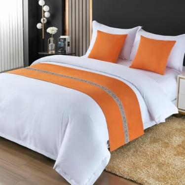 Imagem de Cachecol para cama de hotel, moderno, macio, cor sólida, toalha de cama, proteção para a pele, quarto, durável, roupa de cama decorativa para solteiro, Queen, tamanho king, laranja||50 x 240 cm para