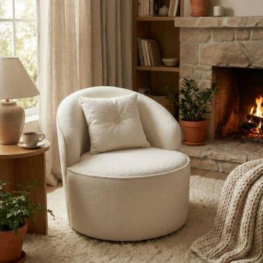 Imagem de Poltrona Orgânica Decorativa Confortável Amore Bouclê Off White - Montanari`s Decor