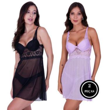 Imagem de Kit 2 Camisola com Bojo com Calcinha Lingerie Transparente- c3 KIT 2 E
