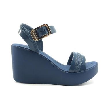 Imagem de Sandália Plataforma Azaleia Louise Anabela Fivela Dourada, Azul, 37