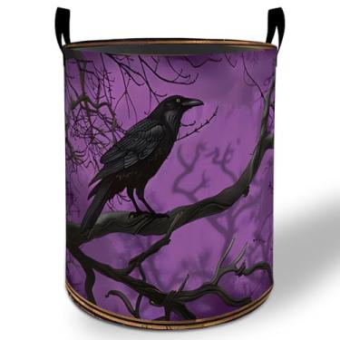 Imagem de Cesto de lavanderia Gothic Raven, 50 x 40 cm, Crow dobrável à prova d'água, balde de armazenamento de roupas Oxford para quarto, banheiro, quarto de bebê, organizador de brinquedos, presentes para
