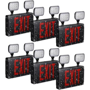 Imagem de LEONLITE Luz de saída LED, sinal de saída de local molhado com luzes de emergência, certificado UL, sinal de saída de letra vermelha com fio externo com bateria reserva, 2 cabeças duplas, face dupla