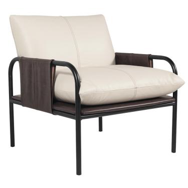 Imagem de Poltrona Decorativa Pablo Couro OffWhite/Café - Gran Belo