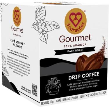 Imagem de Café Drip Coffee 3 Corações Gourmet Dark Roast 110g, Preto
