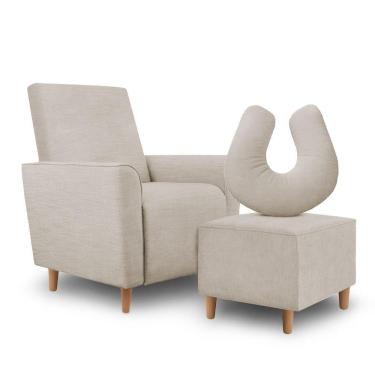 Imagem de Kit Amamentação Poltrona + Puff + Almofada Sophia Suede Bege