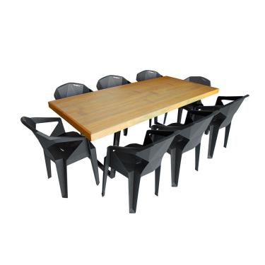 Imagem de Conjunto Mesa Industrial Lanna 2,20 Ferragem Preta Com 8 Cadeiras New Alegra Preta Preto