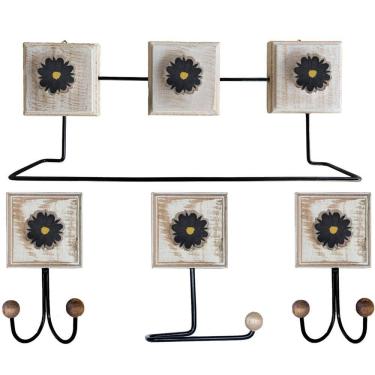 Imagem de Kit Banheiro Com 2 Toalheiros Duplos + Porta Papel Higiênico + Toalheiro Rustico Artesanal Cor Preto