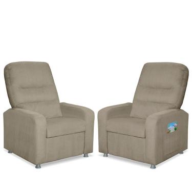 Imagem de Kit 02 Poltrona Do Papai Reclinável Confortável Suede Bege