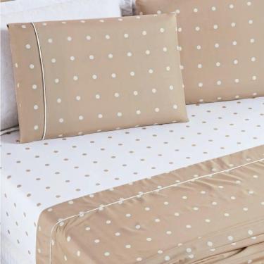 Imagem de Jogo De Lençol Casal Padrão Petit Poa 200 Fios 4 Peças Cor Poa Caqui