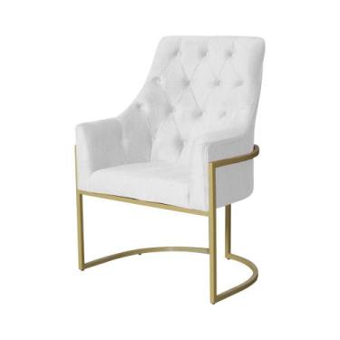 Imagem de Poltrona Decorativa Vick Couro Branco Base Dourada Ms Decor - Mansão D