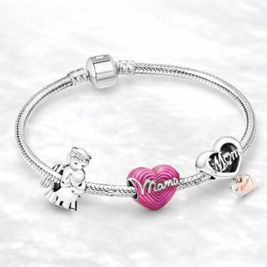 Imagem de Pulseira com Berloques de Coração Mãe Anjinho - JMH Sets, 23 cm
