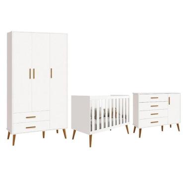 Imagem de Dormitório Infantil Isis Guarda Roupa 3 Portas, Cômoda 1 Porta E Berço Branco - Reller Móveis Branco