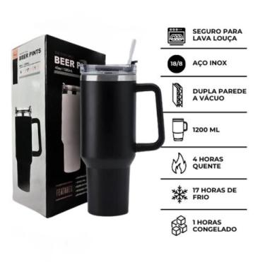 Imagem de Experiência Elegante - Copo Térmico Grande 1200ml com Canudo e Parede 