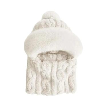 Imagem de Gorro Feminino De Inverno Com Capuz E Máscara Facial, De Tricô De Cash
