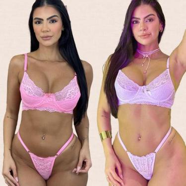 Imagem de Kit 2 Conjuntos Renda Meia Taça Laura Tamanho:GGCor:Branco Rosa Claro 